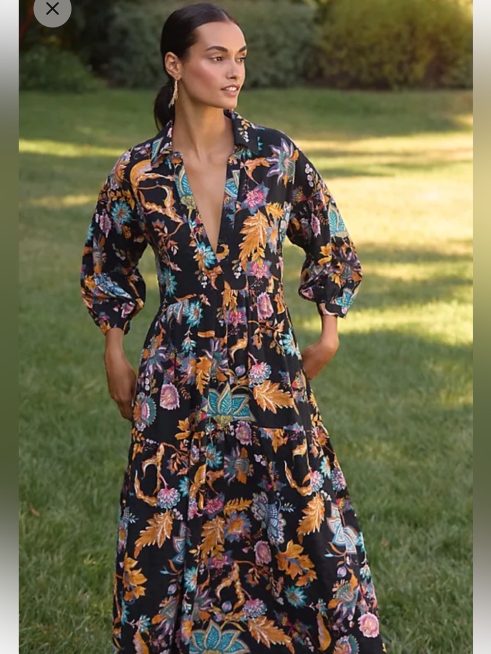 Anthropologie Multicolor Floral Tiered Maxi Dress Size Large